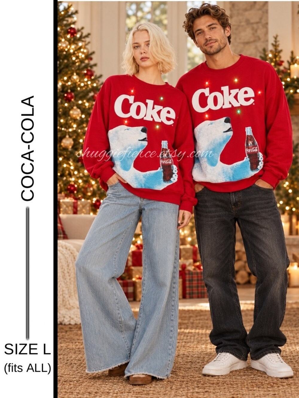 MSRP $59✨Coca-Cola Light-Up Polar Bear Sweatshirt Unisex Size L (fits ALL Sizes)